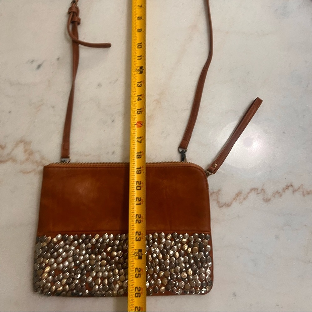 ANTIK KRAFT Brown Leather Crossbody With Silver Tone Metal Studs EUC - Picture 5 of 8